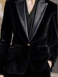 Velvet Single-Button Blazer With Satin Lapel
