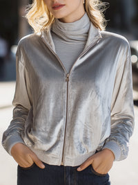 Velvet Zip-Up Bomber Jacket