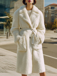 Ivory Faux Fur Belted Long Coat