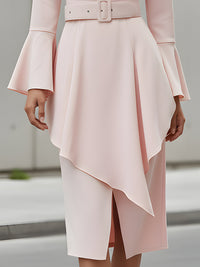 Elegant Pink Belted Asymmetric Hem Dress