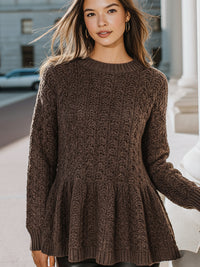 Chocolate Brown Cable Knit Peplum Sweater