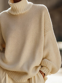 Cream Oversized Turtleneck Sweater