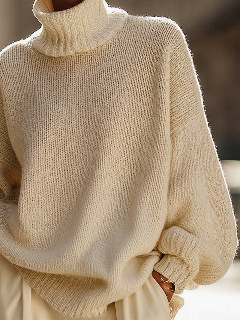 Cream Oversized Turtleneck Sweater