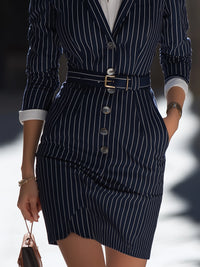 Pinstripe Belted Blazer Dress