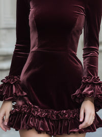 Velvet Ruffle Detail Mini Dress