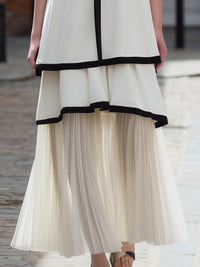 Contrast-Trim Layered Sleeveless Tunic & Pleated Midi Skirt Set