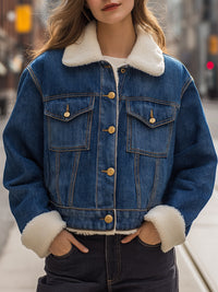 Classic Blue Denim Jacket With Faux Shearling Lining