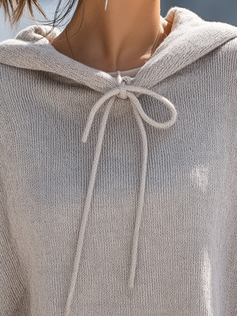 Light Heathered Knitted Balloon Sleeve Hoodie