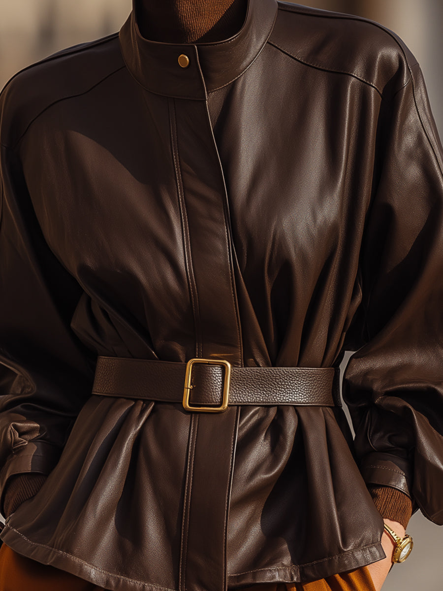 Belted Faux Leather Jacket