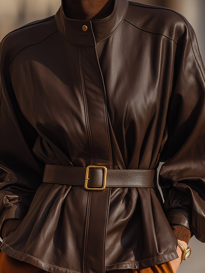 Belted Faux Leather Jacket
