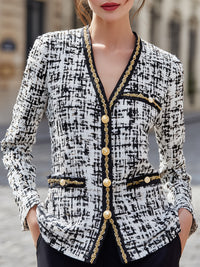 Black & White Tweed Blazer With Gold Trim