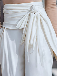 High-Waist Draped Tie-Detail Tapered Pants