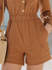 Tailored Utility-Inspired Long-Sleeve Short Jumpsuit
