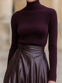Turtleneck Sweater And Pleated Faux Leather Skirt Set