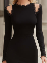 Lace-Trim Long Sleeve Bodycon Midi Dress