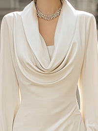 Elegant Satin Cowl Neck Long-Sleeve Evening Gown