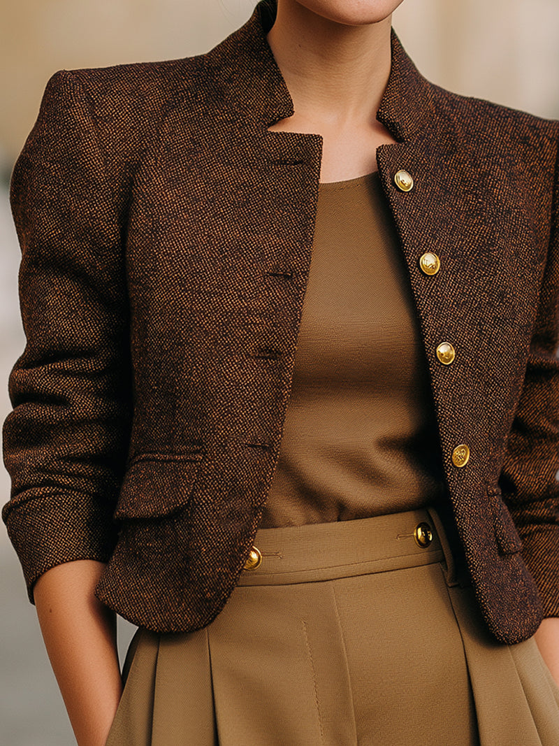 Chestnut Brown Cropped Tweed Jacket