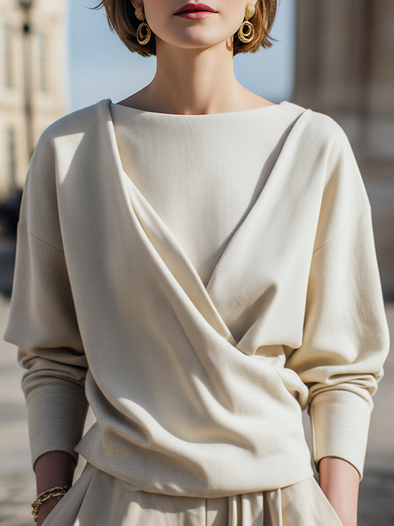 Minimalist Two-piece Sweatshirt With Draped Front