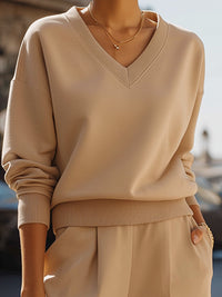 V-Neck Oversized Sweatshirt With Wide-Leg Trousers Set