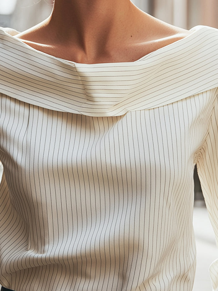 Off-Shoulder Pinstripe Blouse