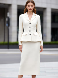 Chic Ivory Peplum Blazer And Skirt Set