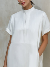 Minimalist Stand Collar Short Sleeve Midi Dress