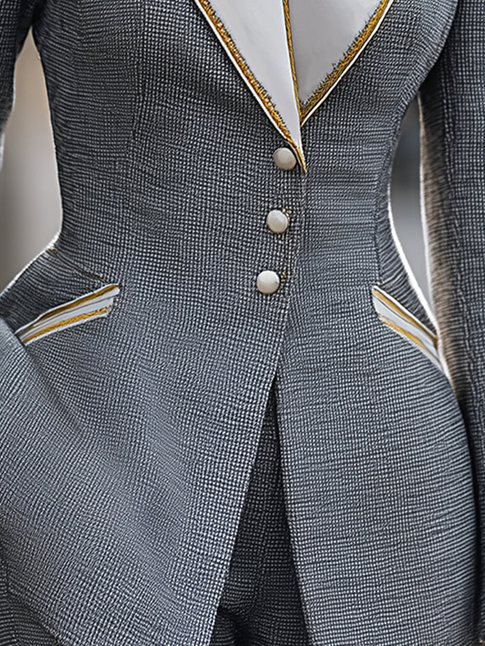 High Collar Embroidered Lapel Blazer