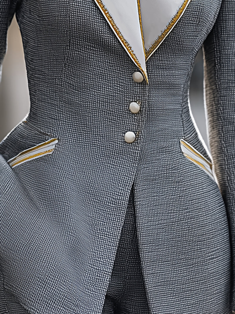 High Collar Embroidered Lapel Blazer