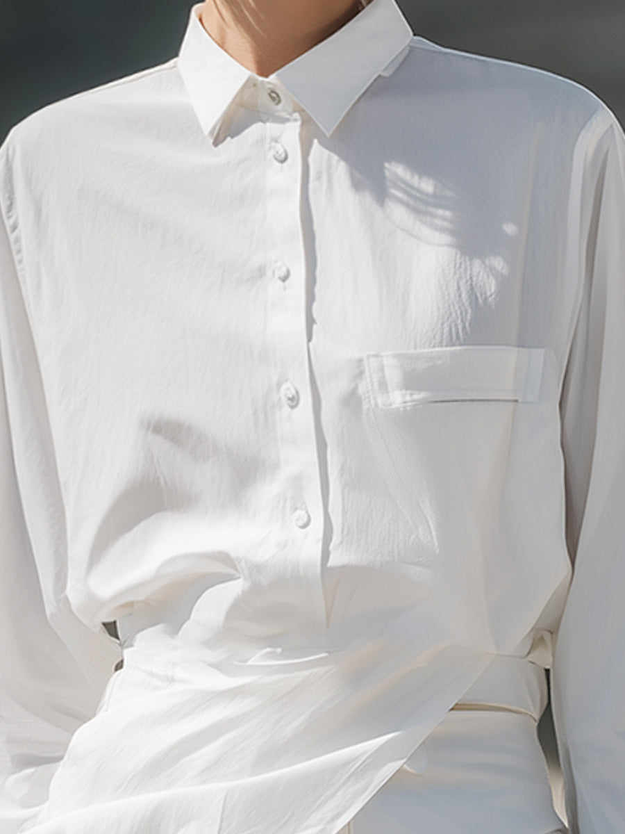 Asymmetric Drape Detail Oversized White Shirt