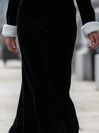 Velvet Square Neck Dress With White Trim