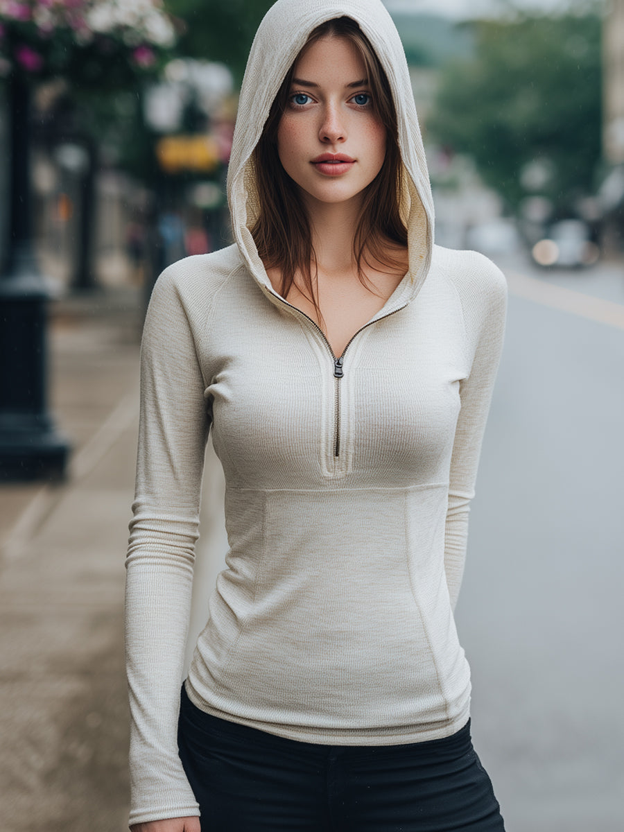 Zip-Up Hoodie With Ribbed Detailing