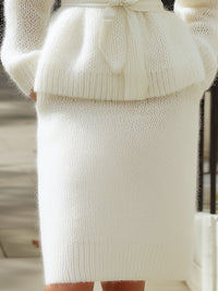 Fuzzy Knit Belted Cardigan And Pencil Skirt Set