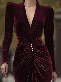 Velvet Draped Robe With Striking Pearl Buttons