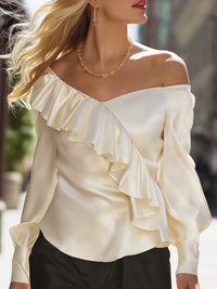 Off-Shoulder Ruffle Satin Blouse