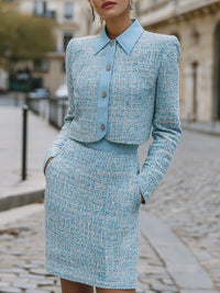 Tweed Skirt Suit With Contrast Collar