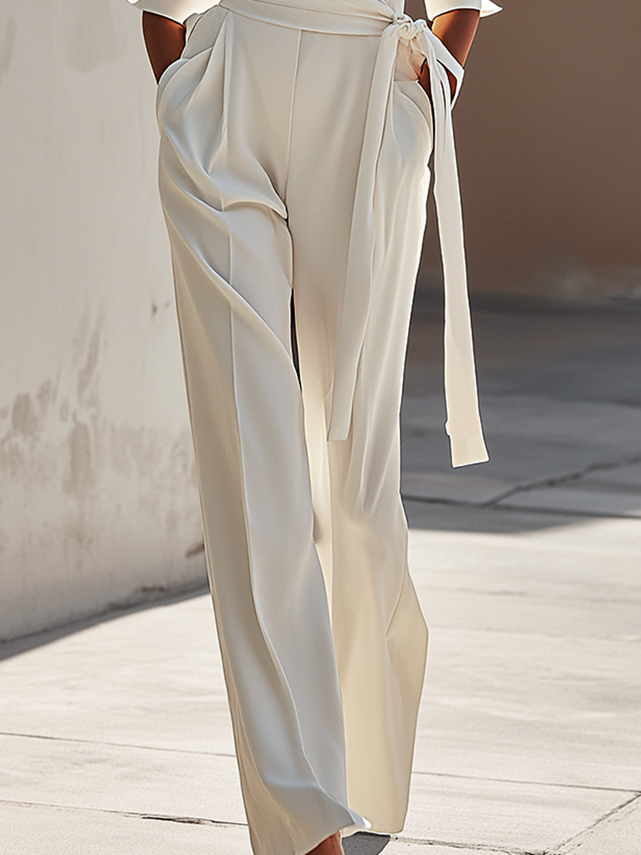 White Wrap Belted Jumpsuit