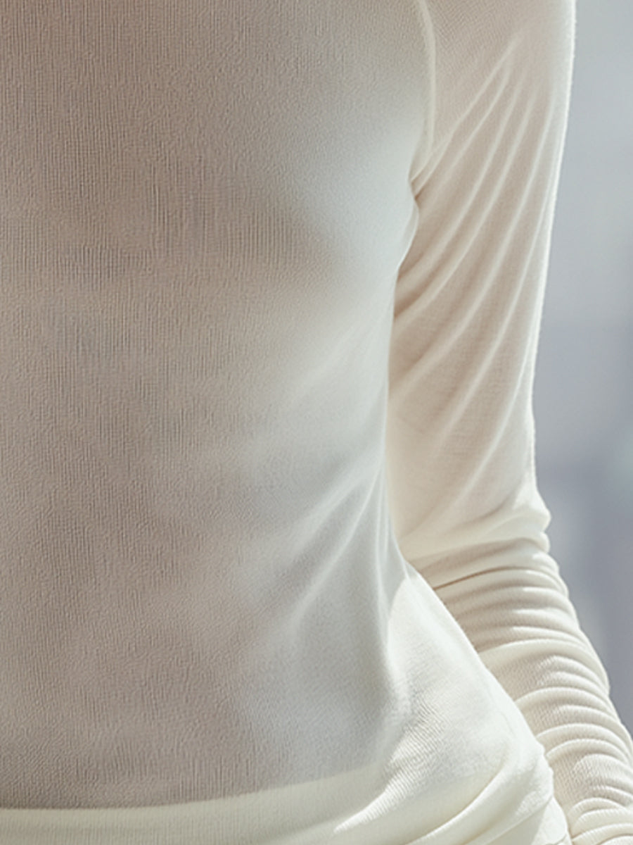 Minimalist White Mock Neck Long Sleeve Top