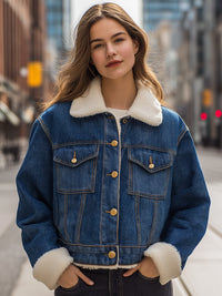 Classic Blue Denim Jacket With Faux Shearling Lining