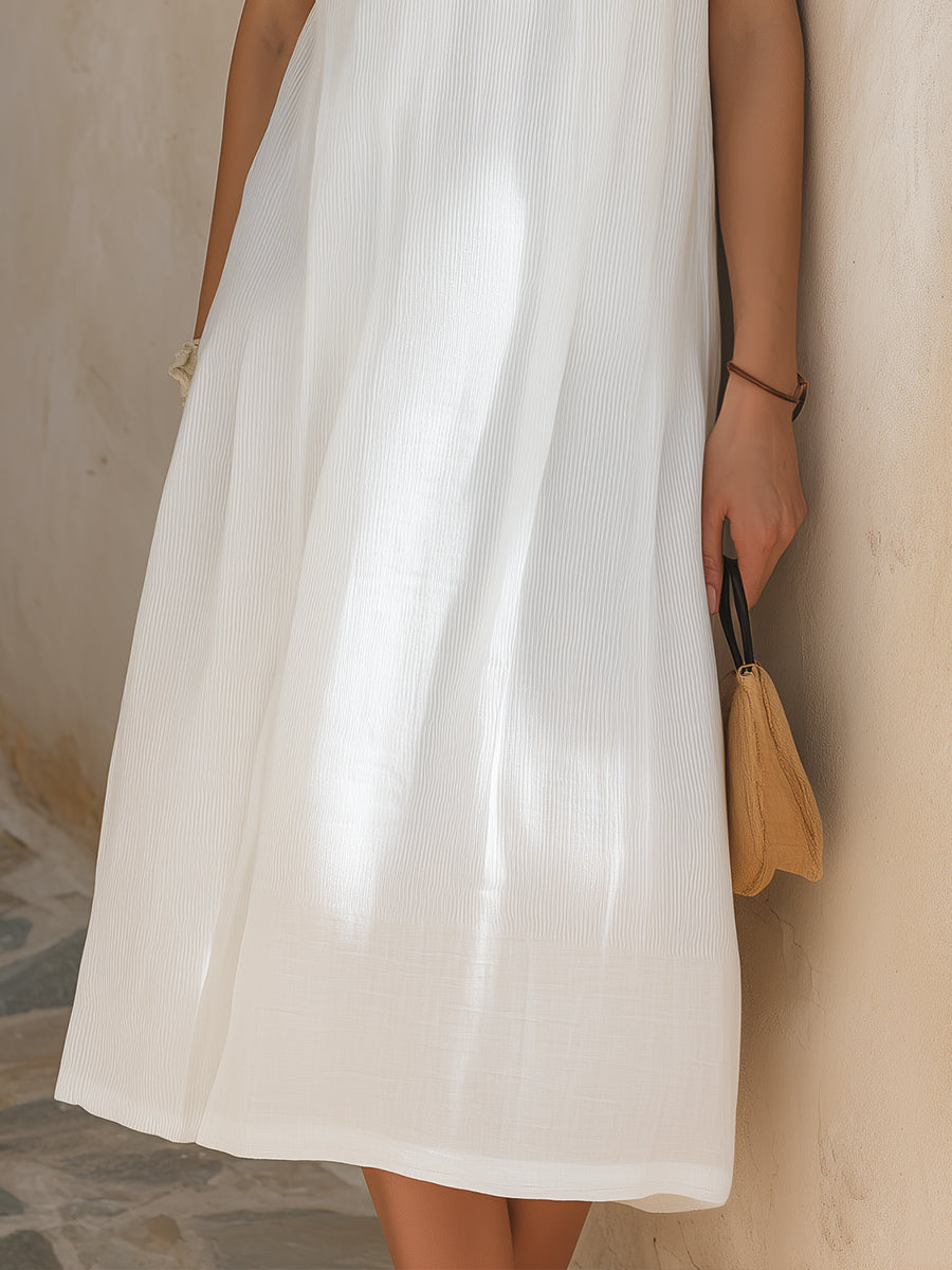 Textured Short Sleeve Relaxed Midi Dress