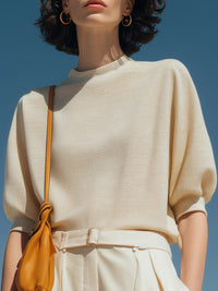 Relaxed Dolman-Sleeve Fine Knit Top