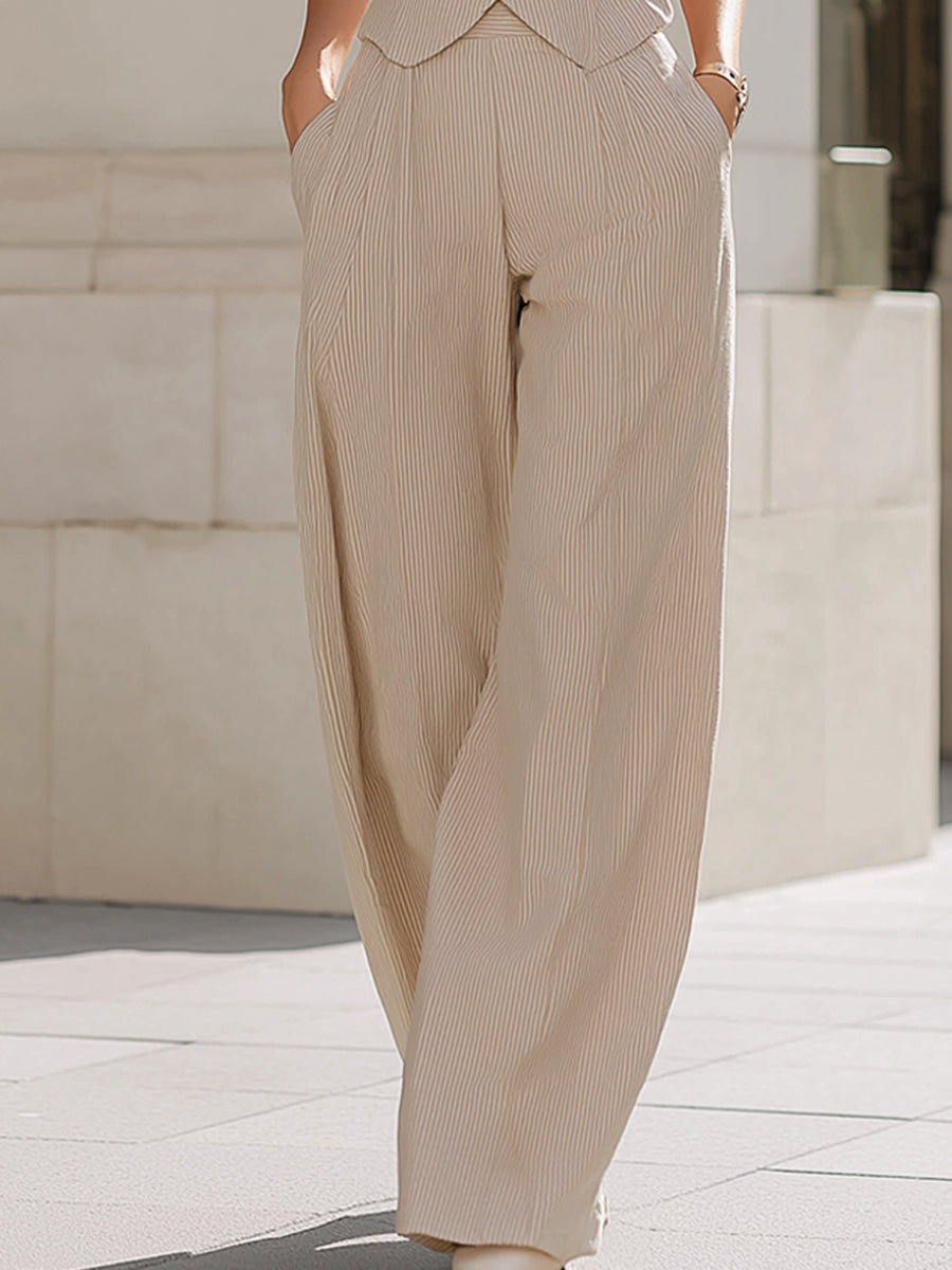 Sweetheart Button-Front Corset Top & Wide-Leg Trouser Set