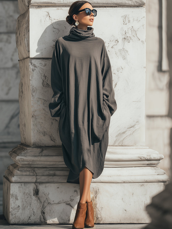 Minimalist Sculptural High-Neck Maxi Dress