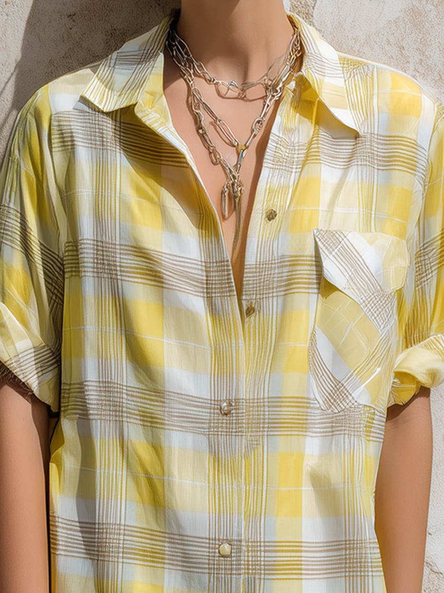 Relaxed Plaid Button-Front Shirt Dress