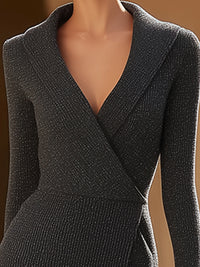 Midnight Elegance Ribbed Knit Wrap Dress
