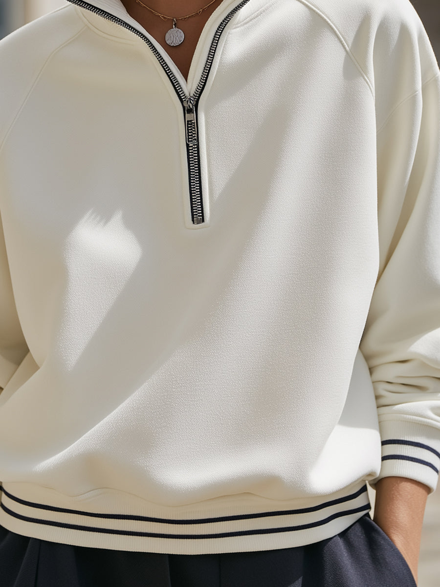Zip-Collar Sport Luxe Knit Sweatshirt