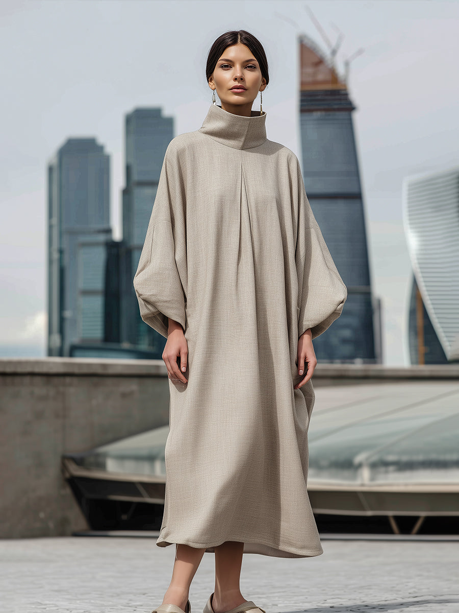 Elegant High-Neck Cocoon Silhouette Maxi Dress