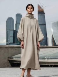 Elegant High-Neck Cocoon Silhouette Maxi Dress