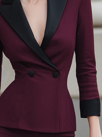 Satin Lapel Double-Breasted Blazer