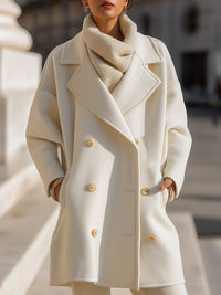 Double-Breasted Ivory Wool Coat With Oversized Lapels