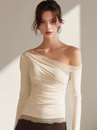 Ivory Asymmetric Lace Trim Top